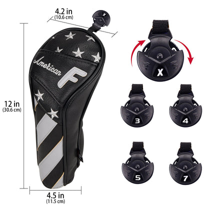 Stars and Stripes Black Leather Golf Wood Head Cover-CraftsmanGolf