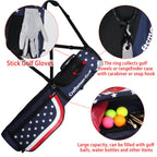 the golf bag has many pockets.