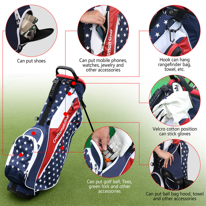 USA Stars Lightweight Golf Stand Bag With Rain Cover Strap - Craftsman Golf