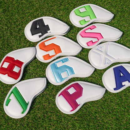 White Leather Colorful Numbers Magnetic Golf Club Iron Headcovers Set 10pcs-CraftsmanGolf