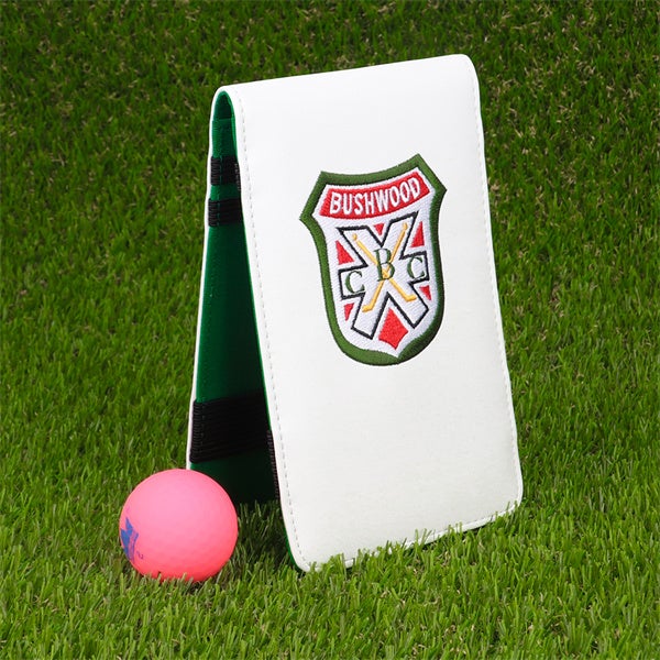 WhiteLeatherShieldScorecard_YardageBookHolder Craftsman golf