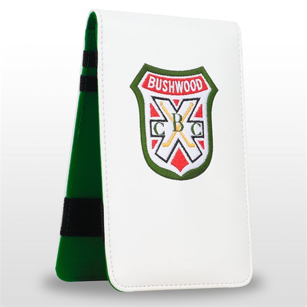 WhiteLeatherShieldScorecard_YardageBookHolder Craftsman golf