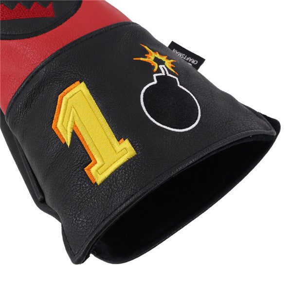 Red Black Leather Angry Bombs Golf Head Covers - CraftsmanGolf