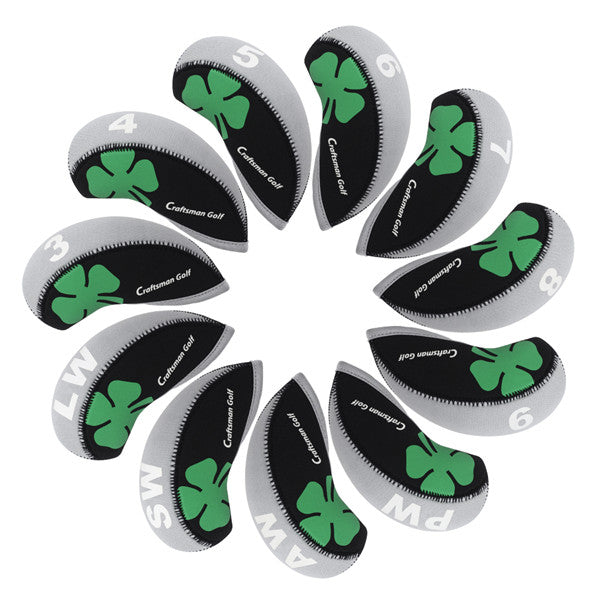 Black&Grey Clover Neoprene Iron Head Cover Set - CraftsmanGolf