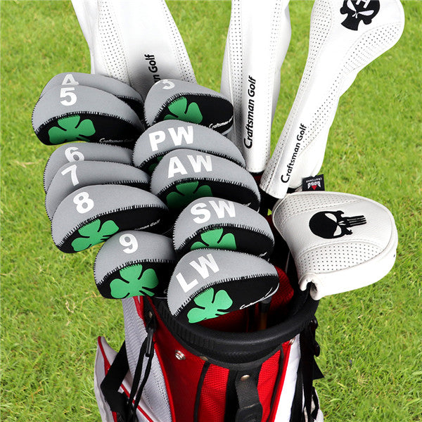 Black&Grey Clover Neoprene Iron Head Cover Set - CraftsmanGolf