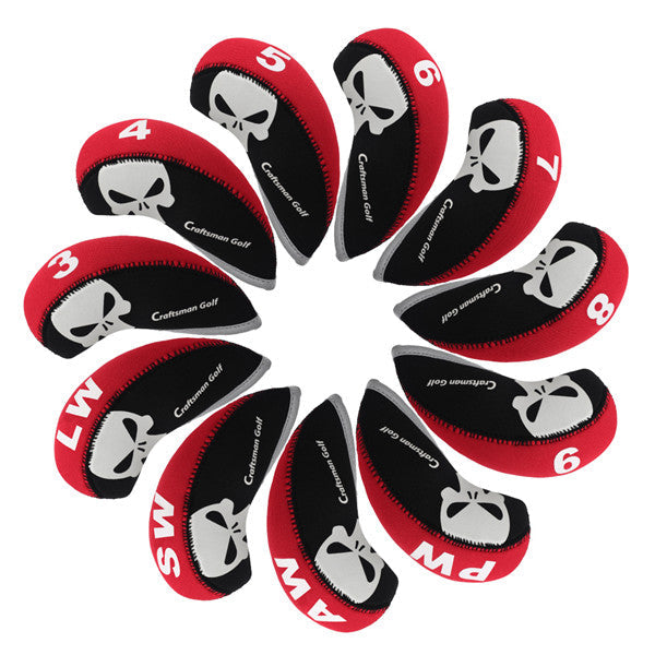 Red&Black Skull Neoprene Iron Head Cover Set (3-9,P,A,S,L) - CraftsmanGolf