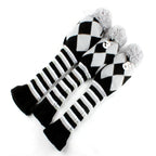 Knitted Checked Pom Pom Golf Wood Head Covers Set 3pcs - Craftsman Golf