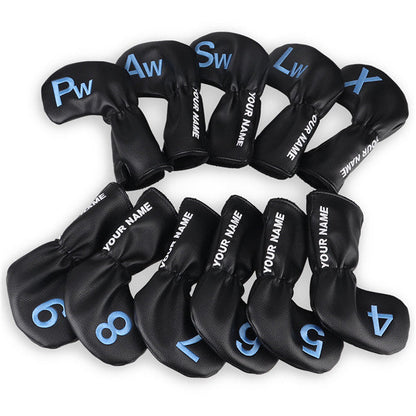 Custom With Your Name Black Leather Blue number Iron Headcovers Set-CraftsmanGolf