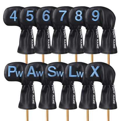 Custom With Your Name Black Leather Blue number Iron Headcovers Set-CraftsmanGolf