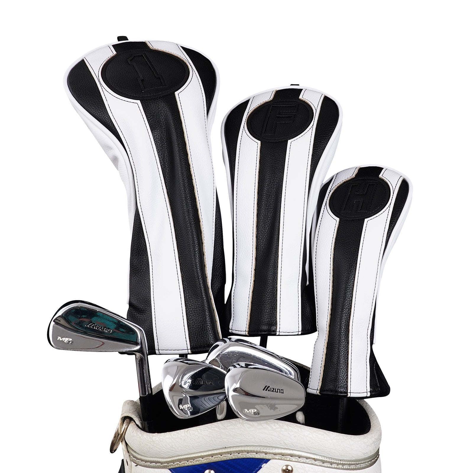Black White PU Driver Head Cover Set