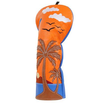 Orange Blue Splicing Coconut Tree Wooden Head Cover Set