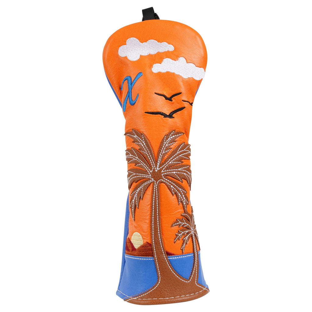 Orange Blue Splicing Coconut Tree Wooden Head Cover Set