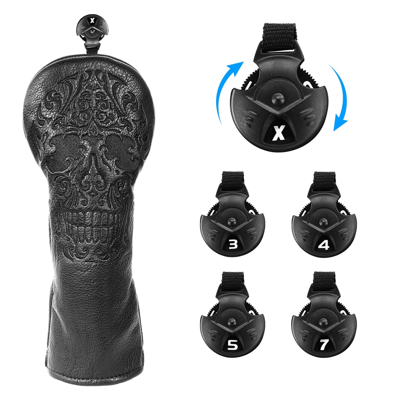 Black Skull Leather Golf Club Driver Head Cover