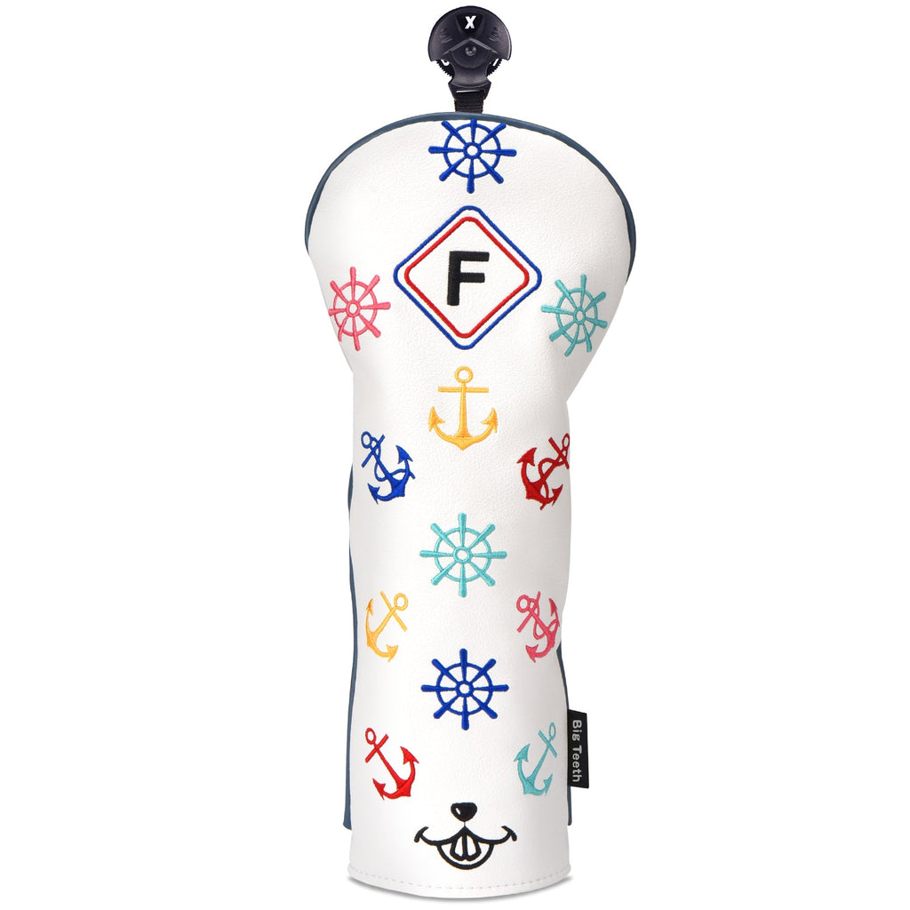 White Leather Rudder Wood Headcover Set