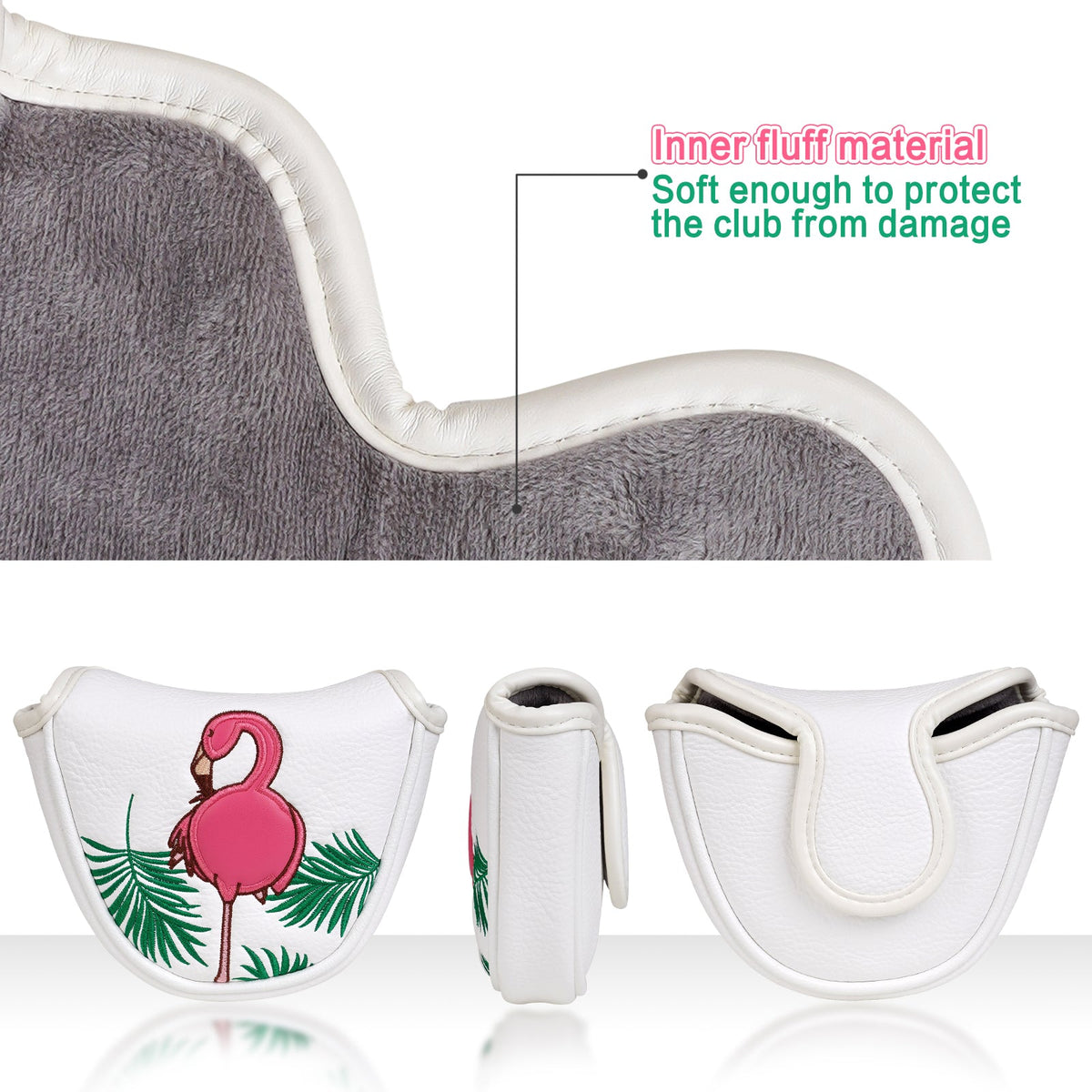 Flamingo White Golf Mallet Putter Head Cover