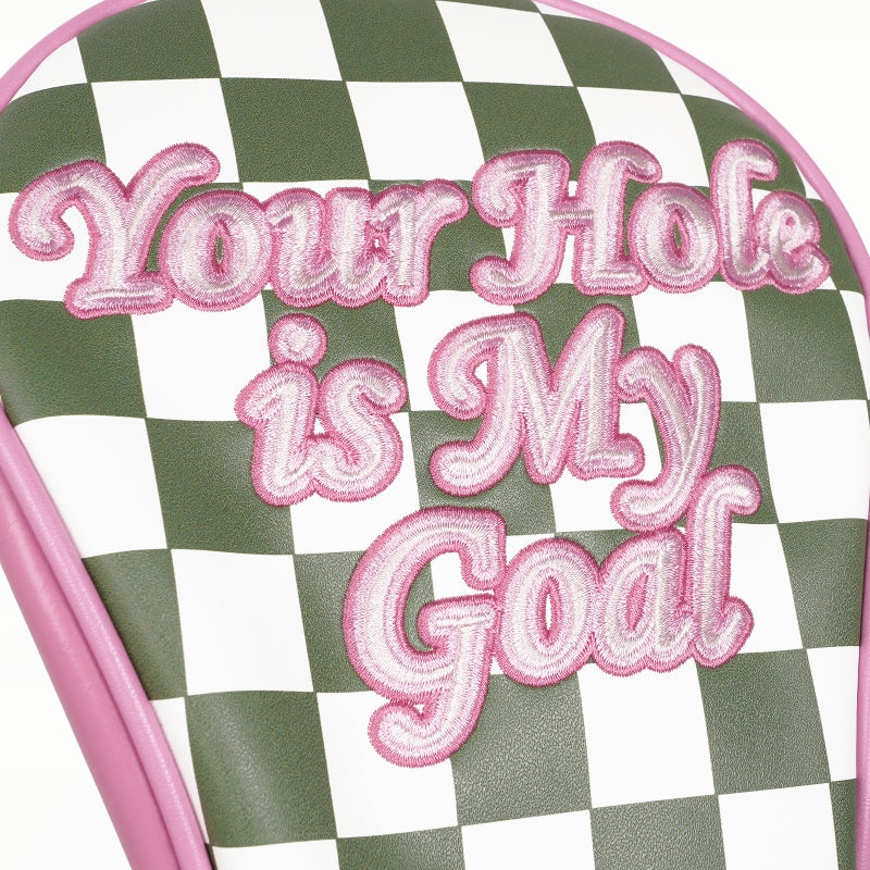 Green Plaid Golf Headcover with Pink Patch Accent