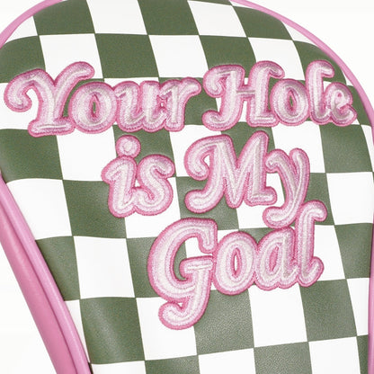 Green Plaid Golf Headcover with Pink Patch Accent