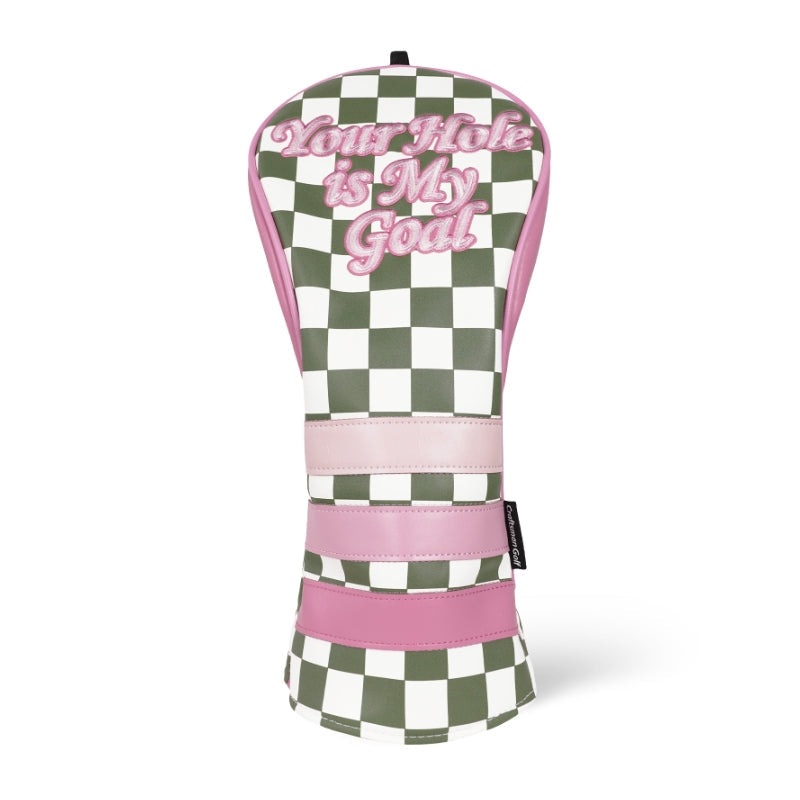 Green Plaid Golf Headcover with Pink Patch Accent