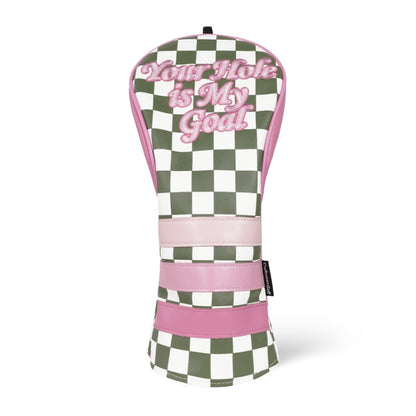 Green Plaid Golf Headcover with Pink Patch Accent