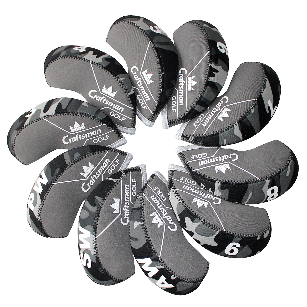 Black&Grey Camouflage Neoprene Iron Head Cover Set 10PCS