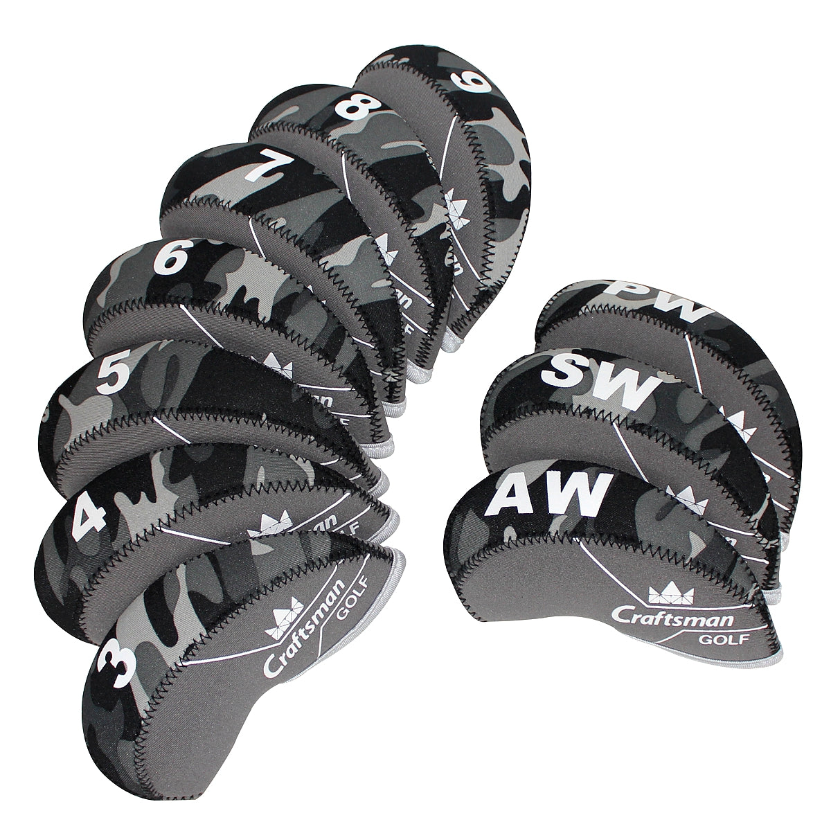 Black&Grey Camouflage Neoprene Iron Head Cover Set 10PCS