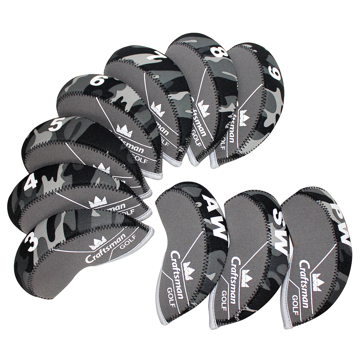 Black&Grey Camouflage Neoprene Iron Head Cover Set 10PCS