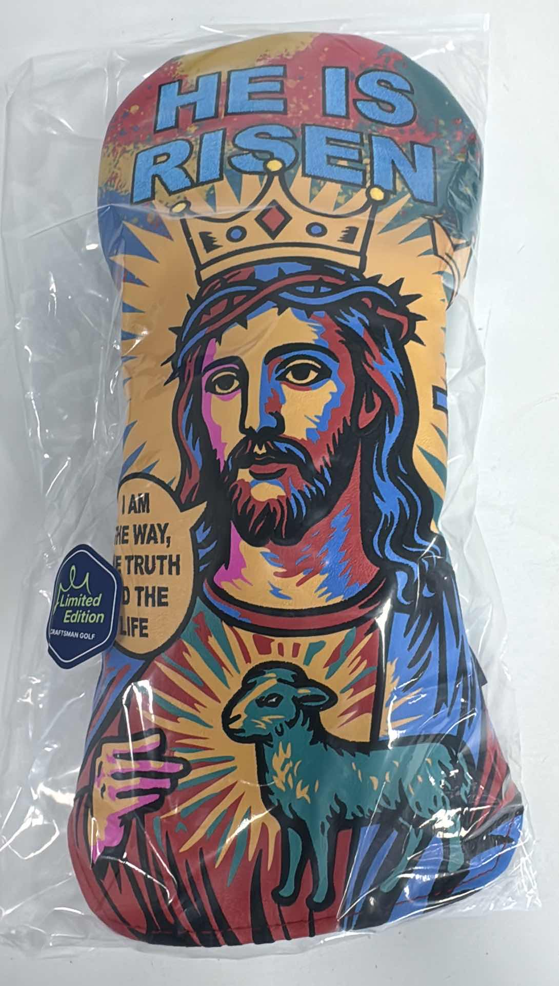 White PU Leather Jesus Pop Art Print Embroidery Beveled Two-Piece Driver Headcover