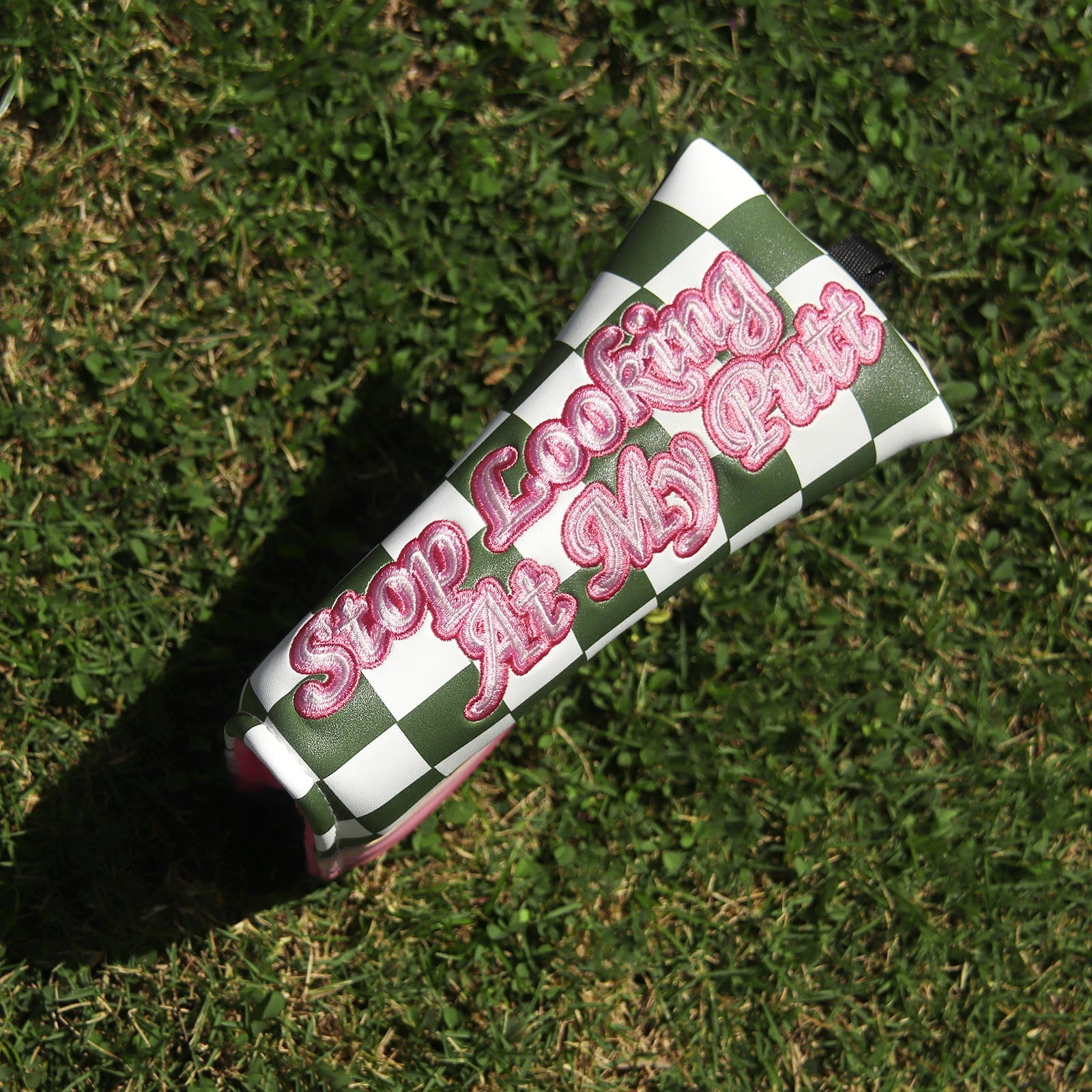Green Plaid with Pink Patch Stripes Blade Putter Cover