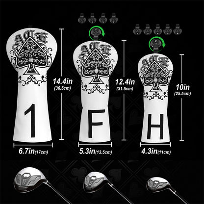 Spade Ace ♠ Golf Club Wood Headcover Set (Driver, Fairway, Utiliy/Hybrid)