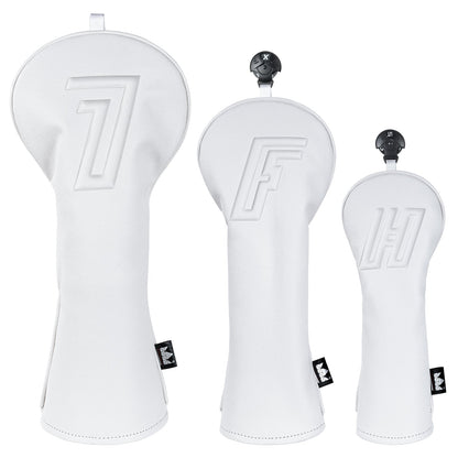 White 3D Embossed Leather Golf Head Covers