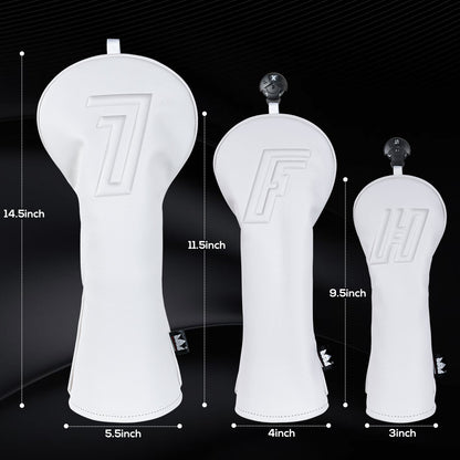 White 3D Embossed Leather Golf Head Covers