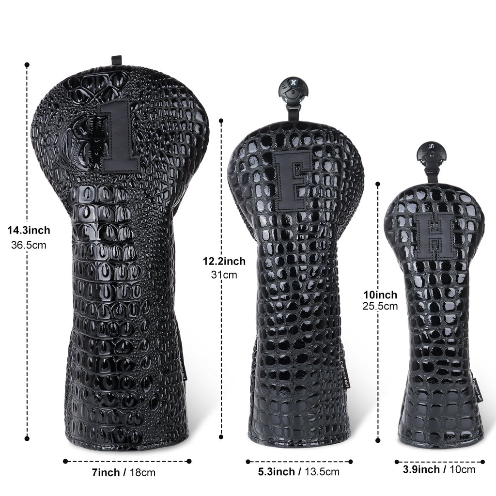 Bright Black Crocodile Golf Head Cover Set