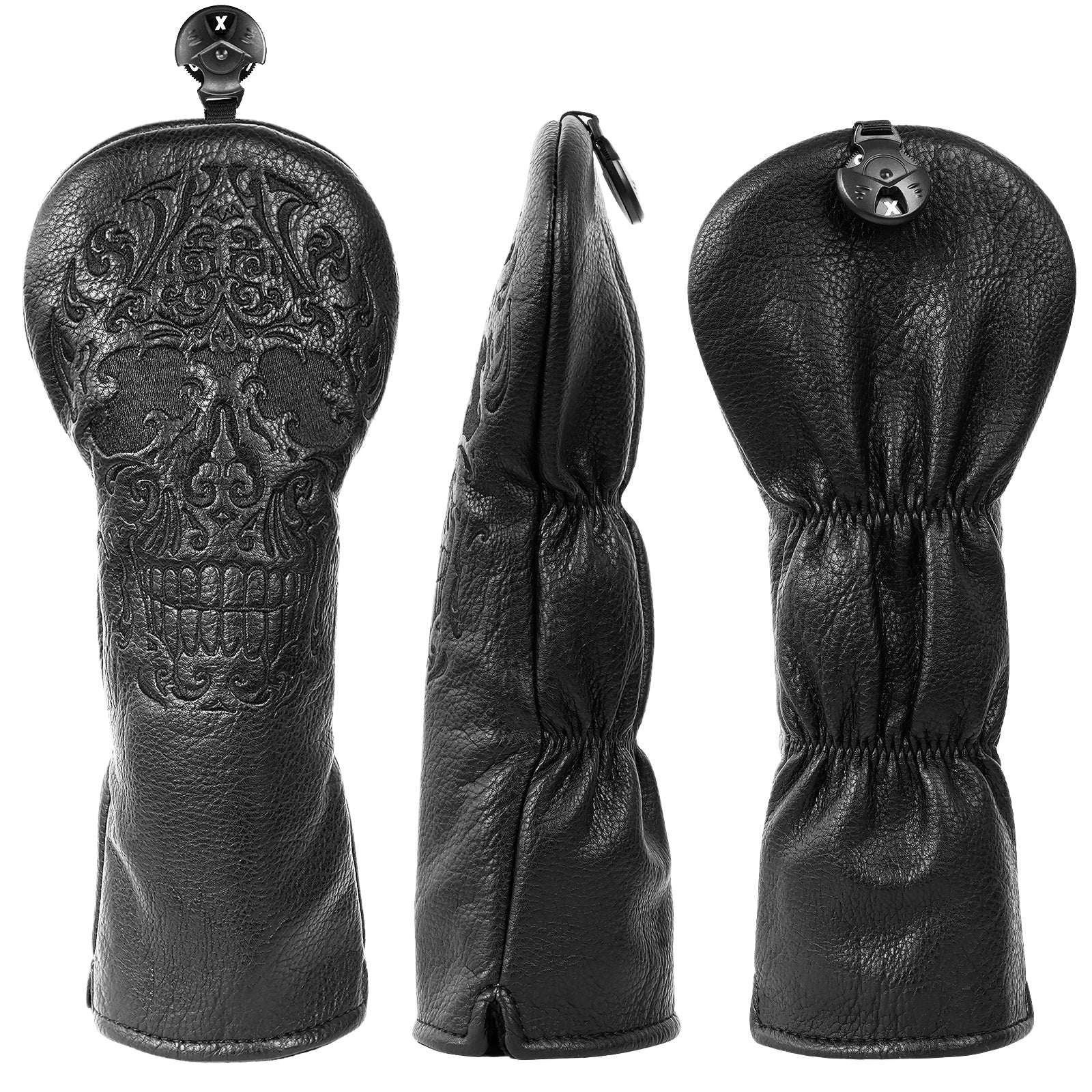 Black Skull Leather Golf Club Driver Head Cover