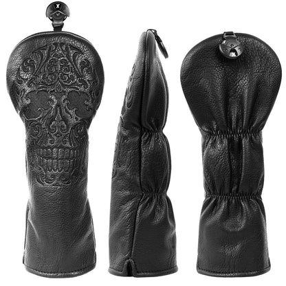 Black Skull Leather Golf Club Driver Head Cover