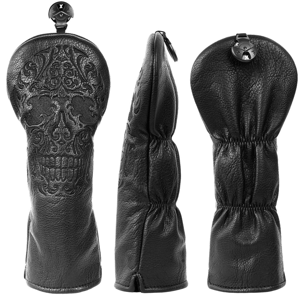 Black Skull Leather Golf Club Driver Headcover