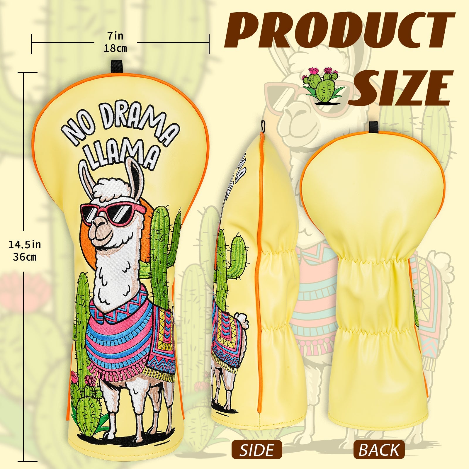 Llama Cactus Embroidery Driver Head Cover