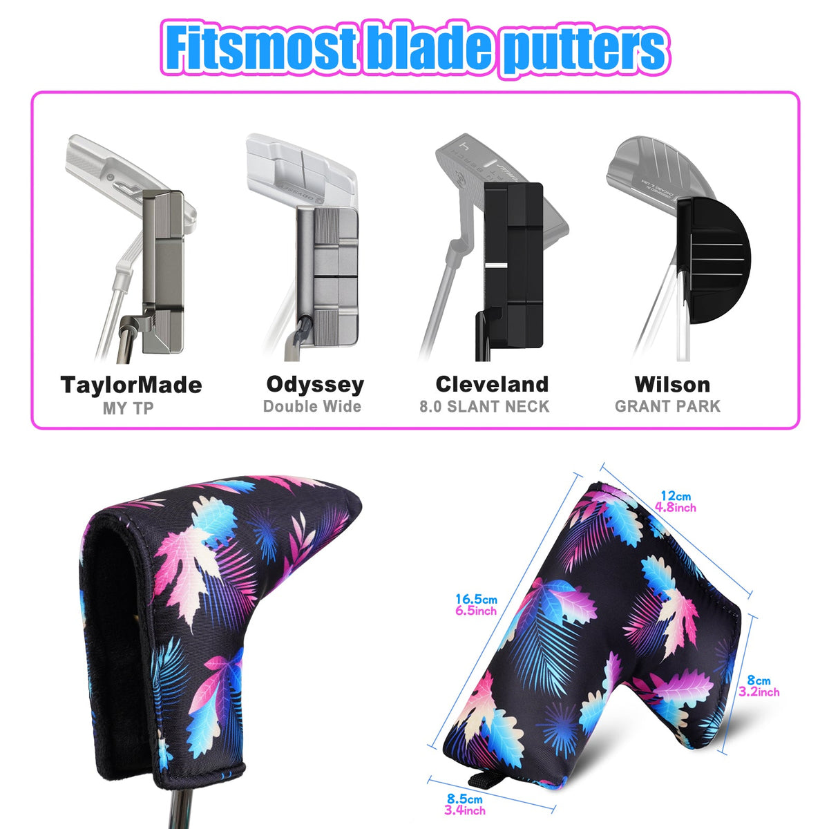 Maple Leaves Floral Black Blade Putter Cover