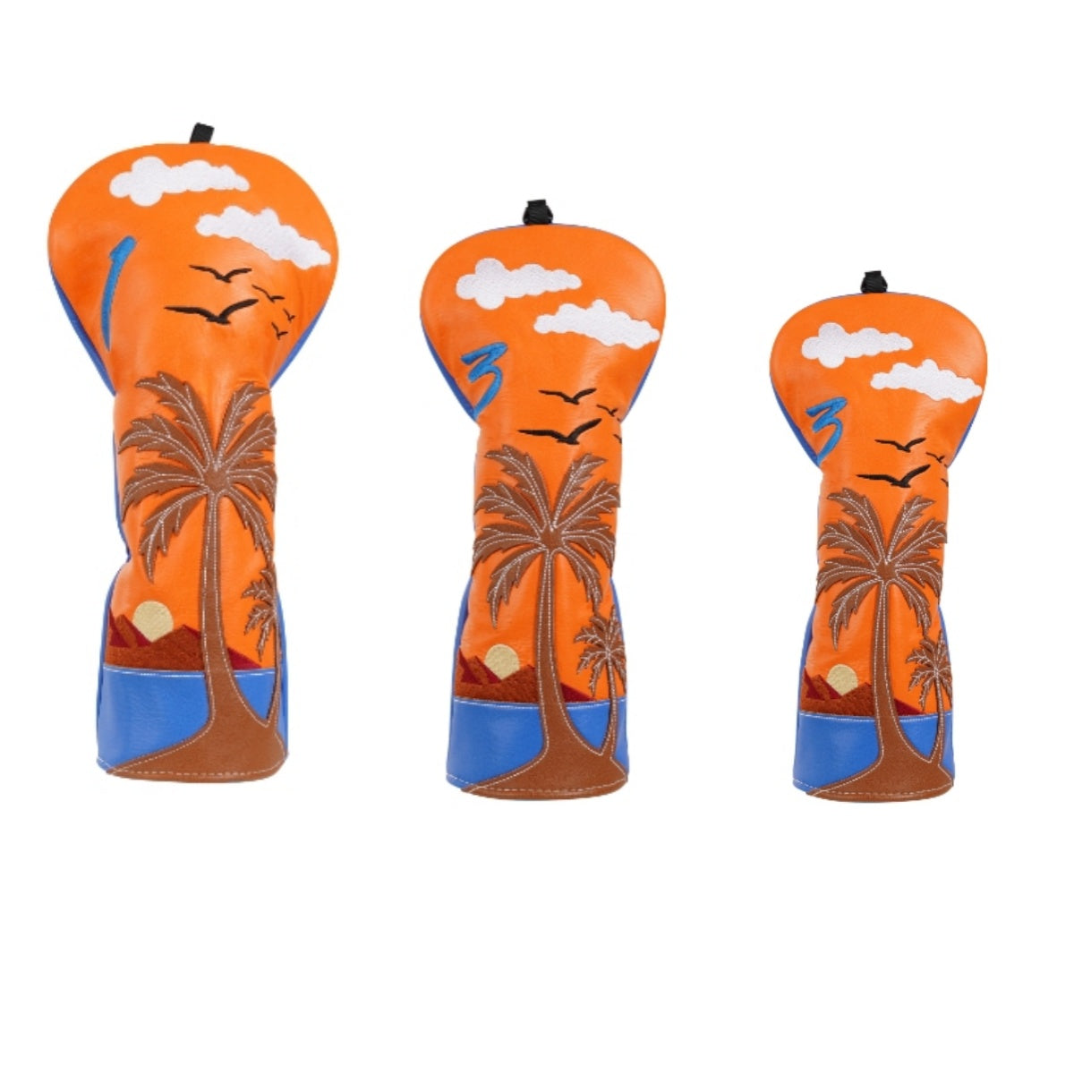 Orange Blue Splicing Coconut Tree Wooden Head Cover Set
