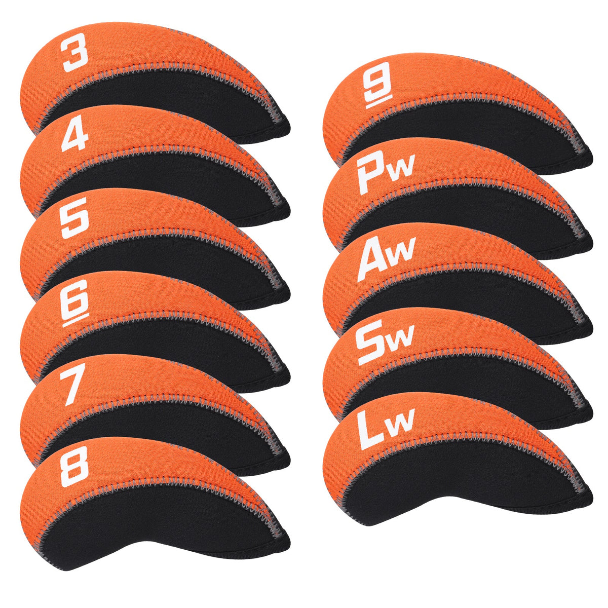 Black Neoprene Iron Head Covers Set 11pcs（3-9, Pw, Aw, Sw, Lw）